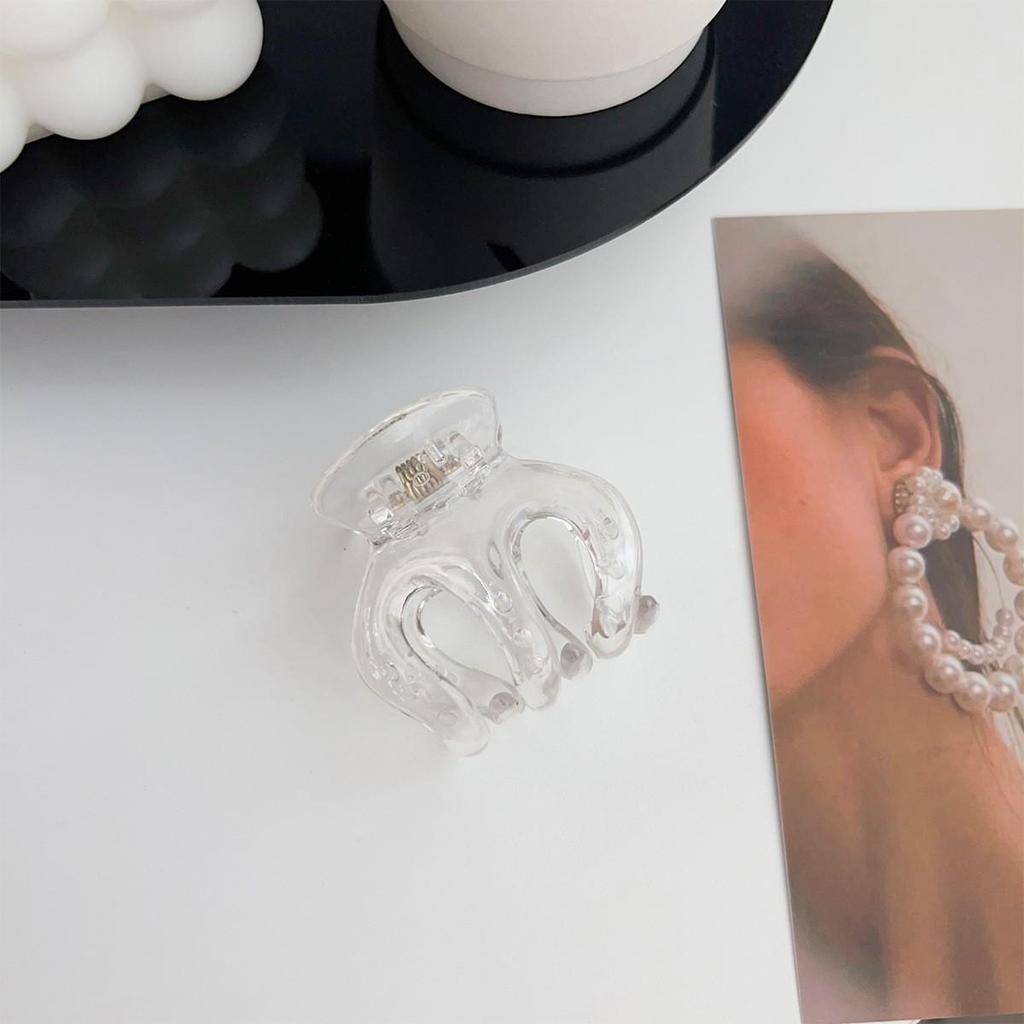 Korean Style Semi-Circular Transparent Hair Clip for Women's Updos - High-End Hollow Shark Clip