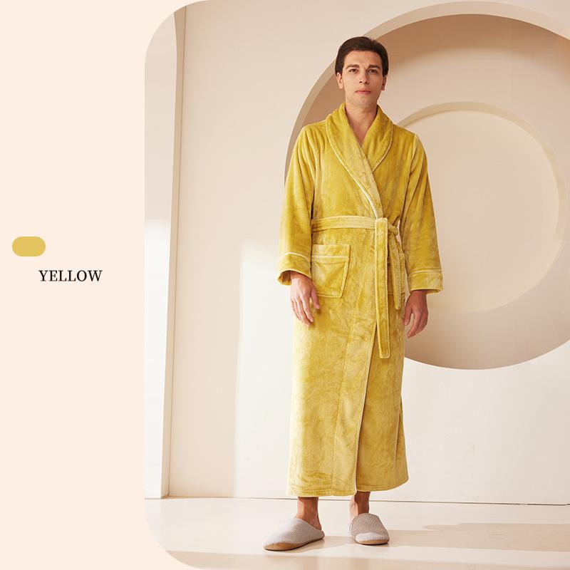 Lounge-Roben, Waschlappen, Bademantel, schlicht, groß, Korallenvlies, Bademantel für Paare, bequem und elegant, Herbst und Winter, langer Abschnitt, dick