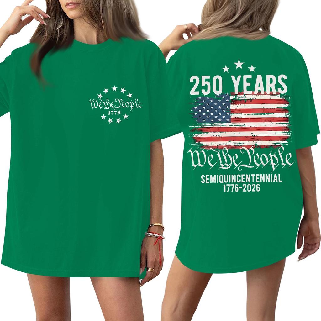 Women's Fashionable Casual Short-Sleeve Round Neck Printed T-Shirt For The 250th Anniversary Of The Founding Of The United States