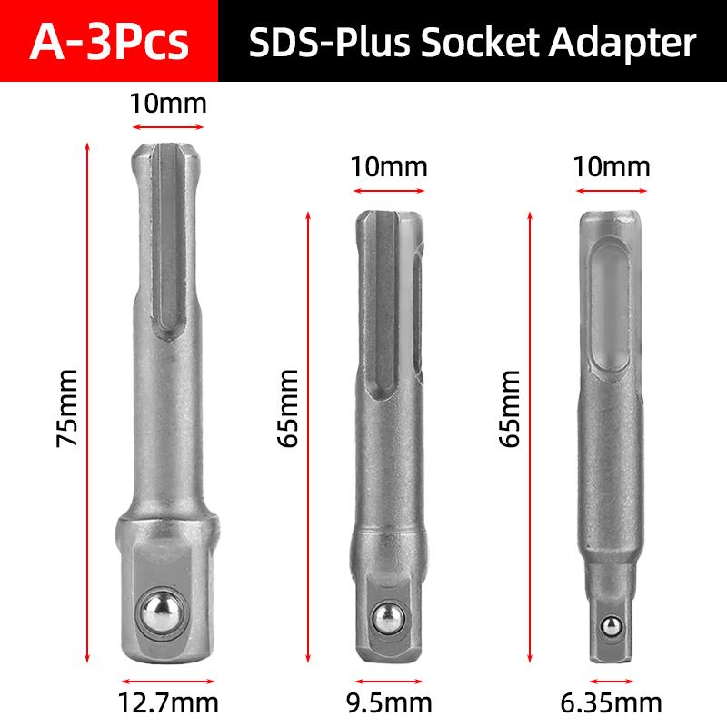 1/4"3/8"1/2" SDS Plus Socket Driver Drill Quick Change Hex Extension Adaptors Connector Hammer Drilling Bit Nut Impact Head Tool