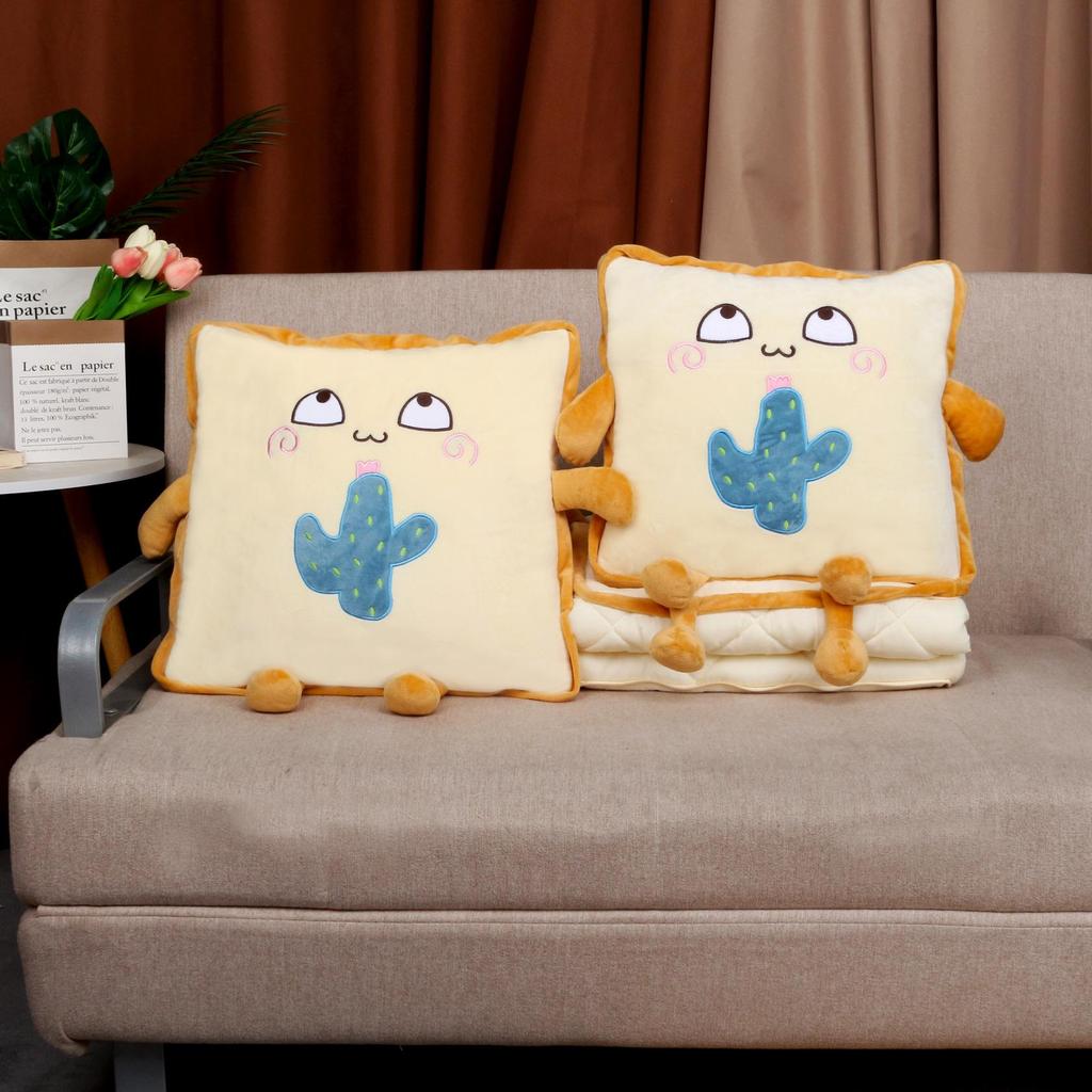 Two-in-One Embroidery Throw Pillow and Quilt: Logo Print Cushion for Bed, Car, Office, or Nap