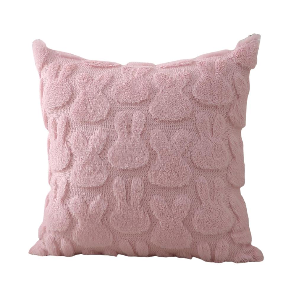18x18cm Happy Easter Rabbit Pattern Throw Pillow Cover Wool Square Cushion Cover Soft Plush Sofa Pillowcase Home Room Decoration