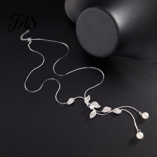 Necklace Faux Pearl Tassel Leaves Pendant Exquisite Beautiful Accessories Sweater Chain Jewelry Gift for Women