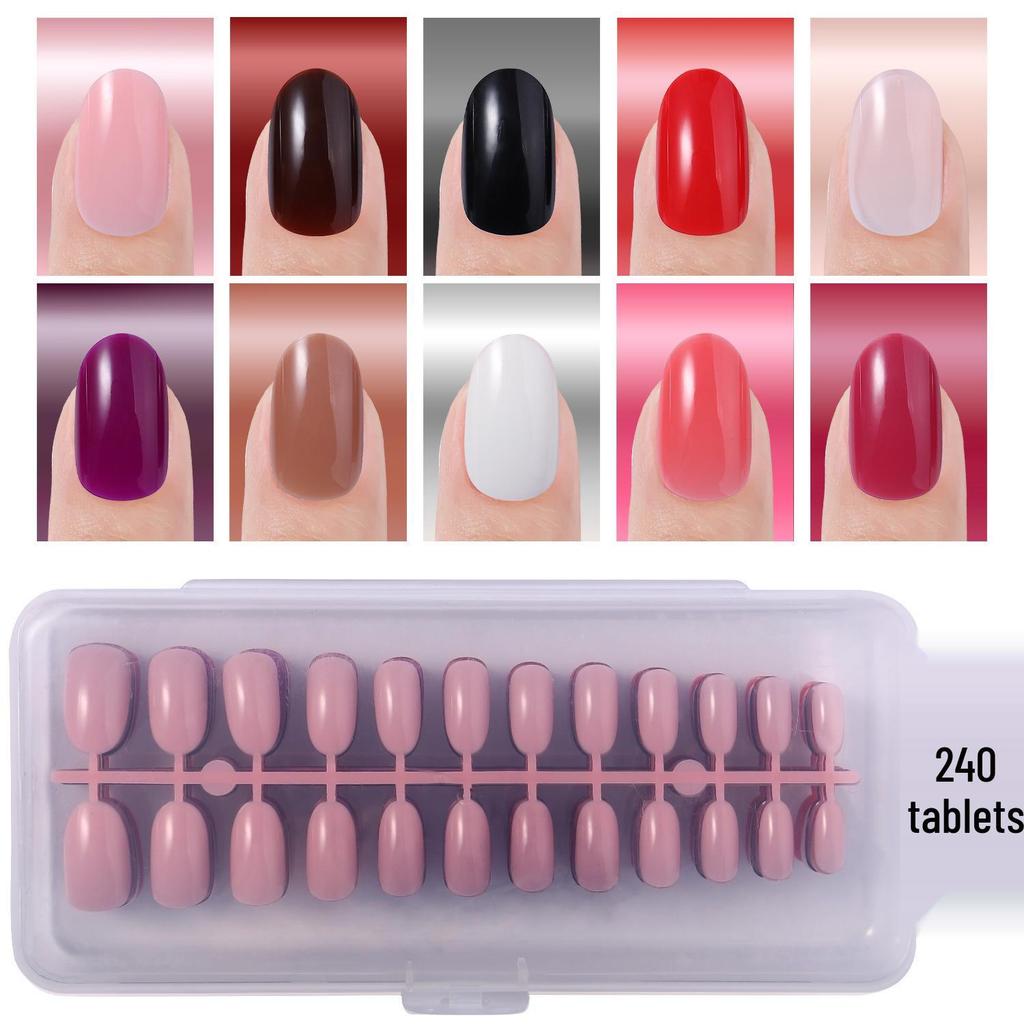 Colored Glitter Nail Art Tips - 240-Piece Set with Various Styles and Multiple Colors, Boxed Fake Fingernail Stickers