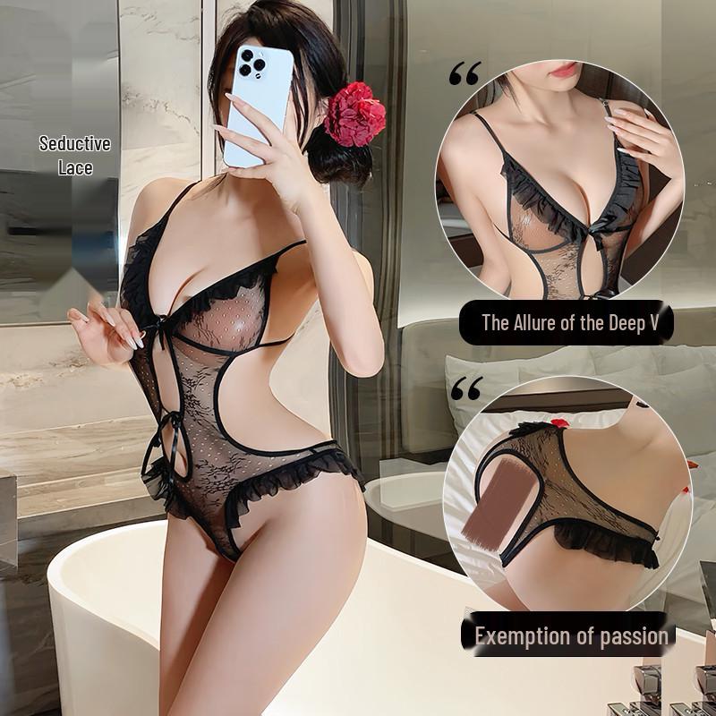 Bodysuit με δαντέλα και τιράντες Fan Lei: Σεξουαλικά Εσώρουχα με Ανοιχτό Καβάλο, που Δεν Αφαιρούνται, για Παθιασμένες Νύχτες (916)