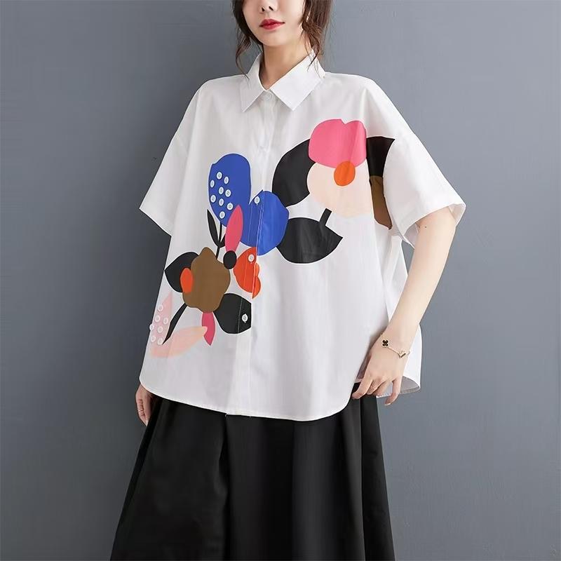 ZANZEA Women Fashion Shirt Collar Short Sleeve Floral Print Shirts