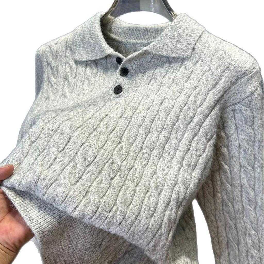 Men's Trendy Korean Cable Knit Collared Polo Sweater – Versatile Autumn/Winter Fashion