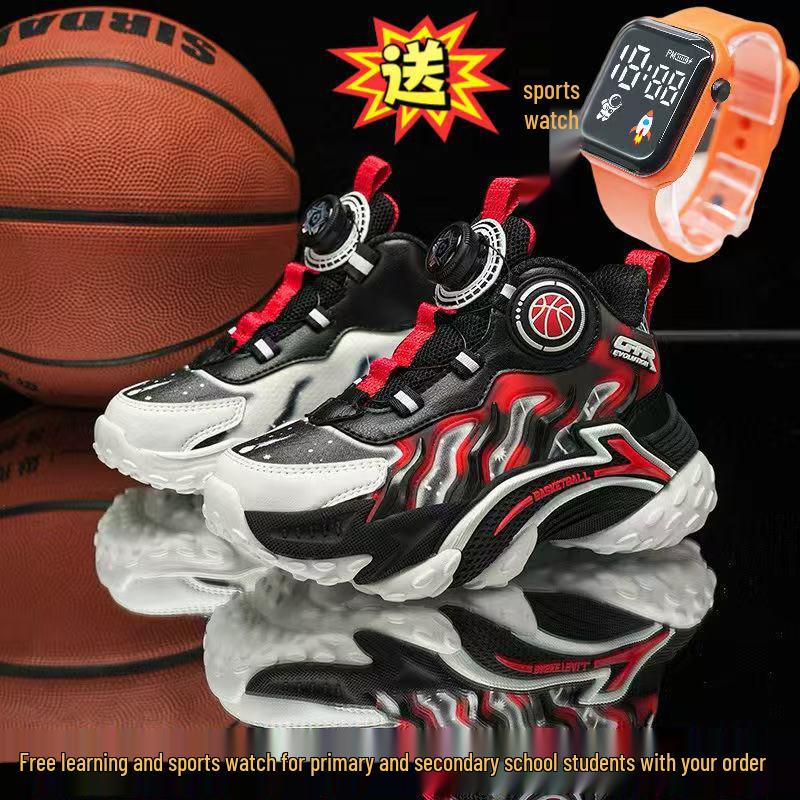 Kids' Basketball & Running Shoes with Rotating Button & Sports Watch