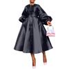 BN311 Vestito da Donna Europeo e Americano a Manica a Lanterna, Monocolore - Lucido, Vestibilità Larga, Collezione Autunno/Inverno