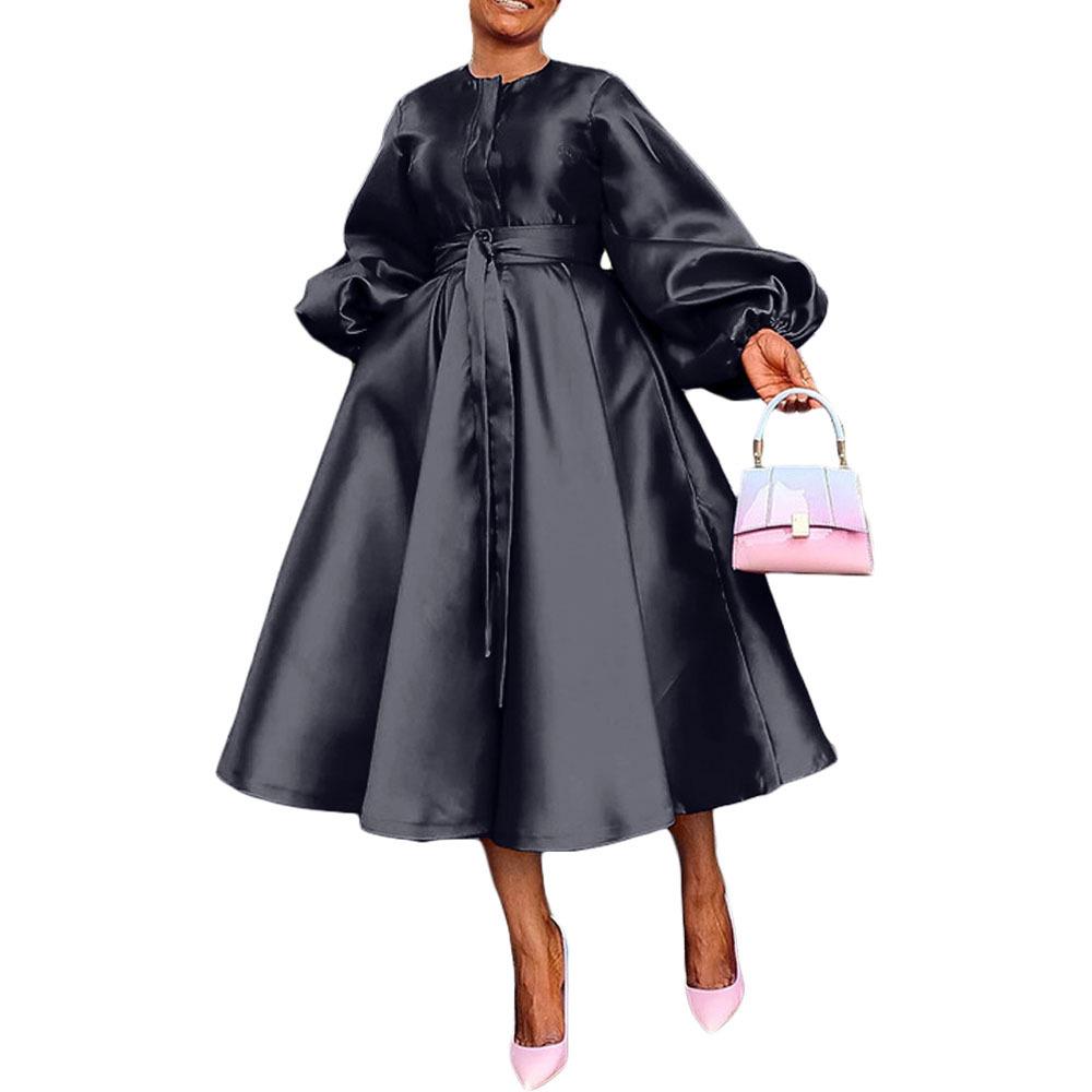 

BN311 Однотонное платье-фонарик для европейских и американских женщин - Блестящее, Свободный крой, Коллекция Осень/Зима S чёрный