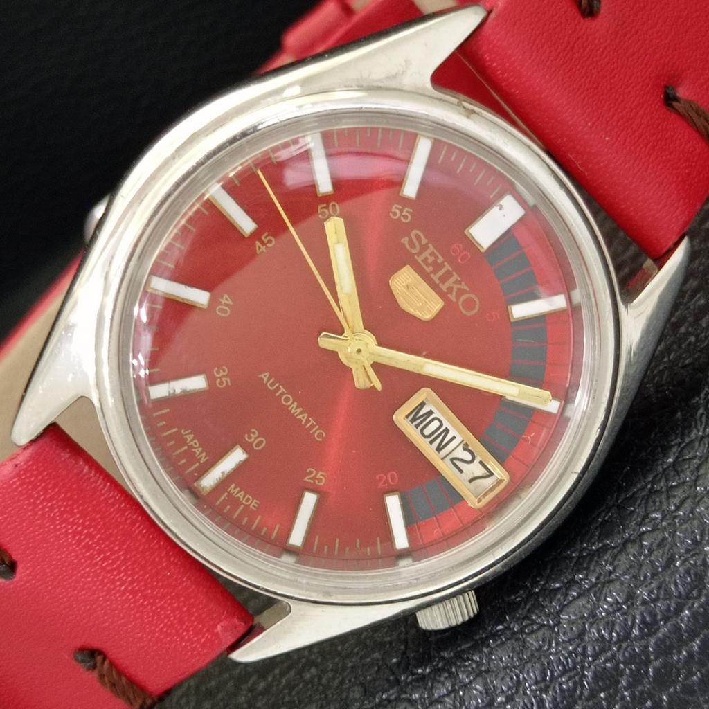 VINTAGE SEIKO 5 AUTOMATIC 7S26A JAPAN MENS RED COLOR DIAL WATCH a702616-1 R209-a702616