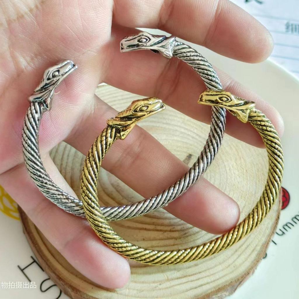 Cross-mirror E-commerce Retro Nordic Zodiac Snake Head Open Bracelet for Men and Women
