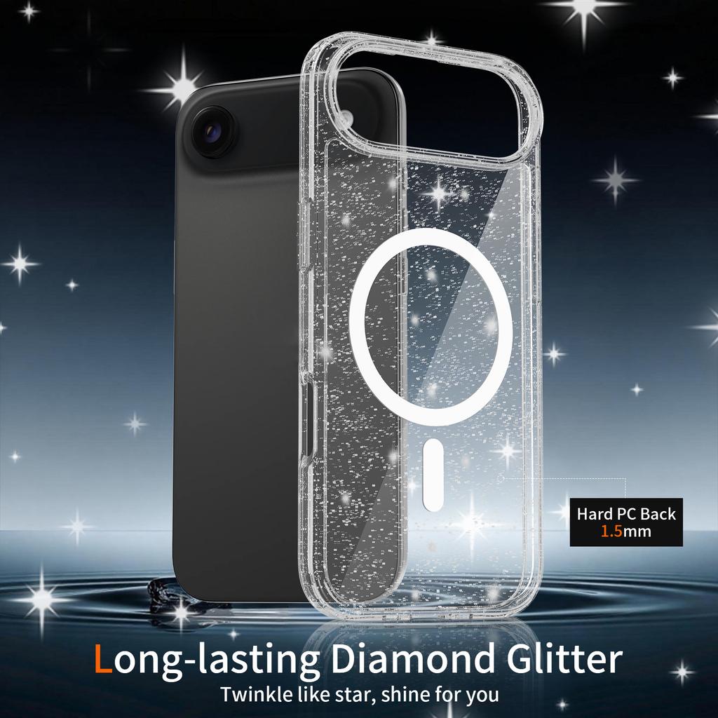 For iPhone Air Magnetic Case Glitter Design TPU PC PET Drop Proof Phone Cover