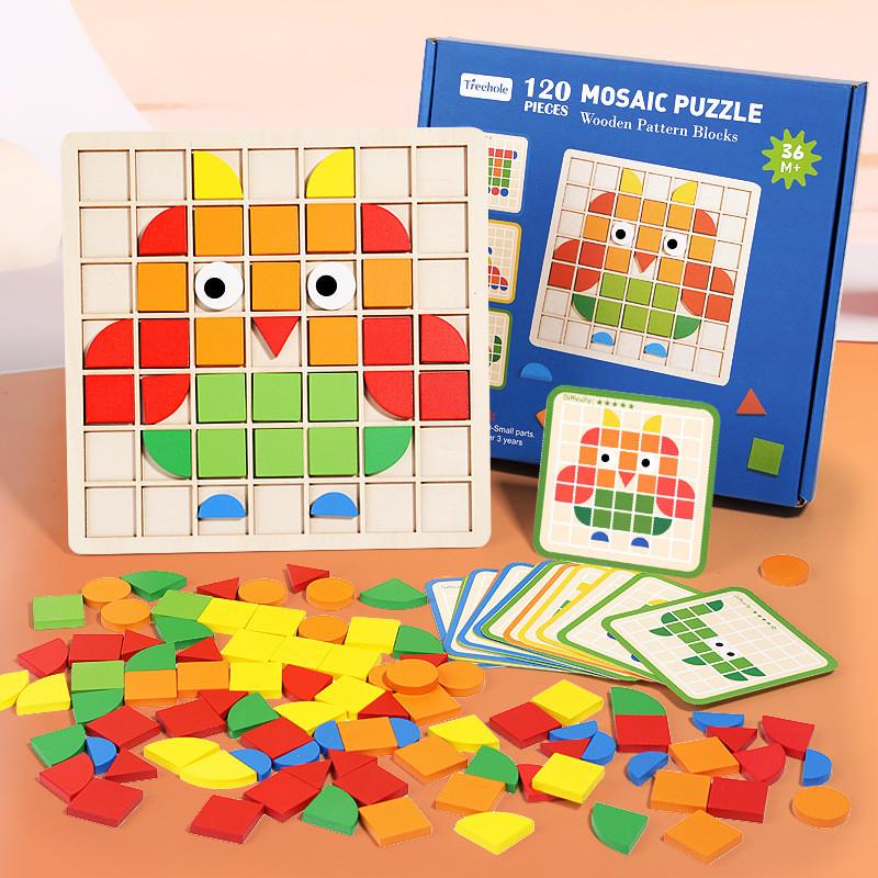 3d Mosaic Wooden Puzzle Montessori Toy Kids Educational Desktop Early Preschool