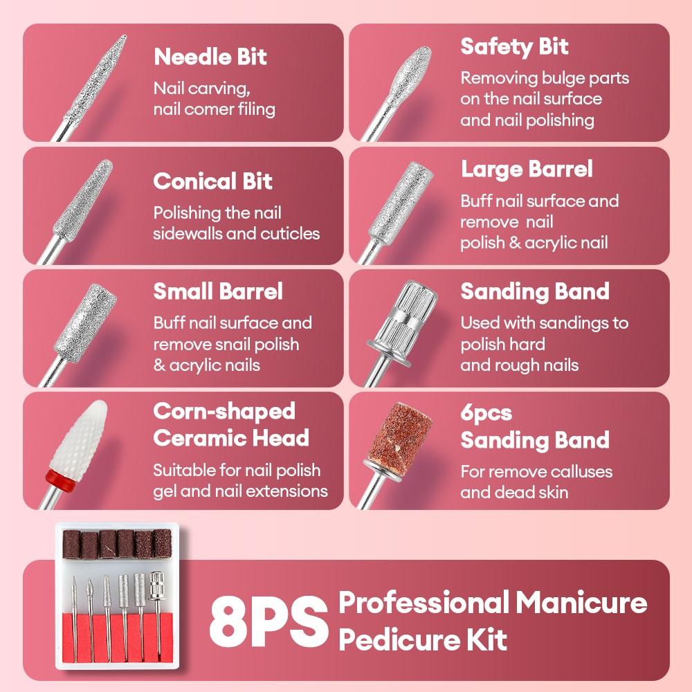 45000RPM Wireless Use Nail Drill Machine 1200mAh Nail Drill Milling Sander Nail Art Manicure Grinder Nail Polisher Cutter Kit