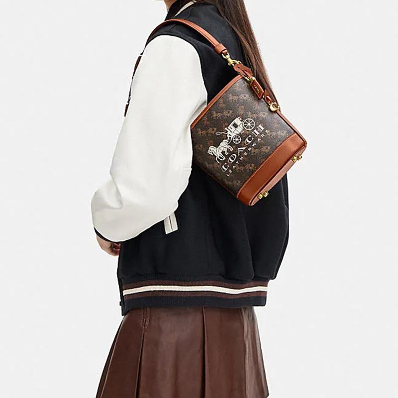 COACH DAKOTA Coated Canvas With Leather Bucket Bag, Handbag, Crossbody Bag, Shoulder Bag Small Women's Black & Brown CJ828-B4TXN