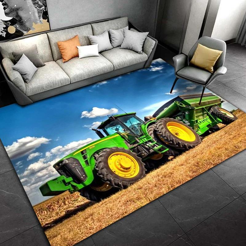Car Tractor Series Pattern Truck Area Rug,Carpet Rug for Home Living Room Bedroom Sofa Doormat Decor,kids Non-slip Floor Mat 3D