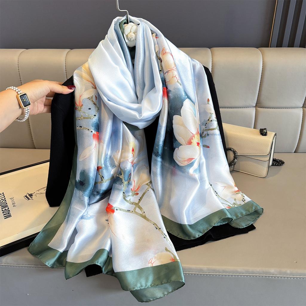 Women 180*90cm Fashion Beautiful Soft Silk Scarves Female Lady Shawl Hijab Wrap Foulard Bandanna Muffler Beach Pareo