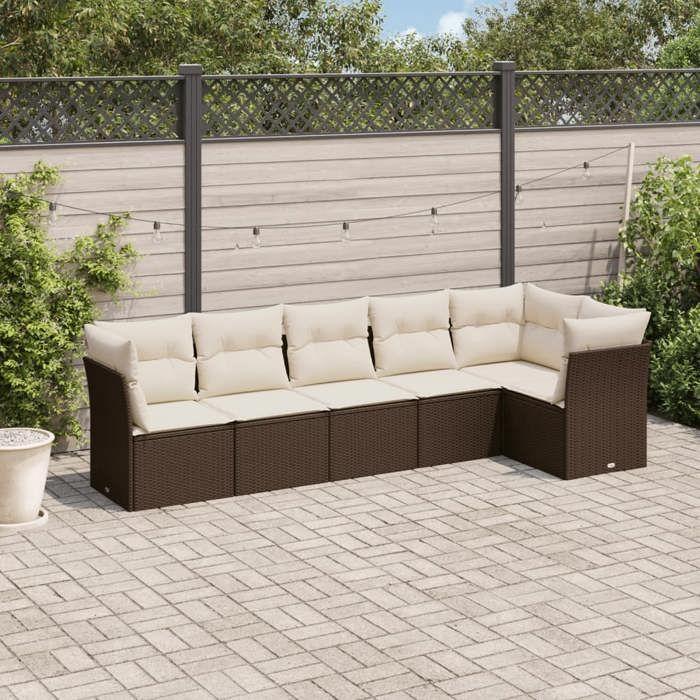 VidaXL Salon de Jardin avec Coussins 6 pcs, Canapés de Terrasse, Ensemble de Meubles de Patio, Mobilier d'Extérieur, Marron 3249502