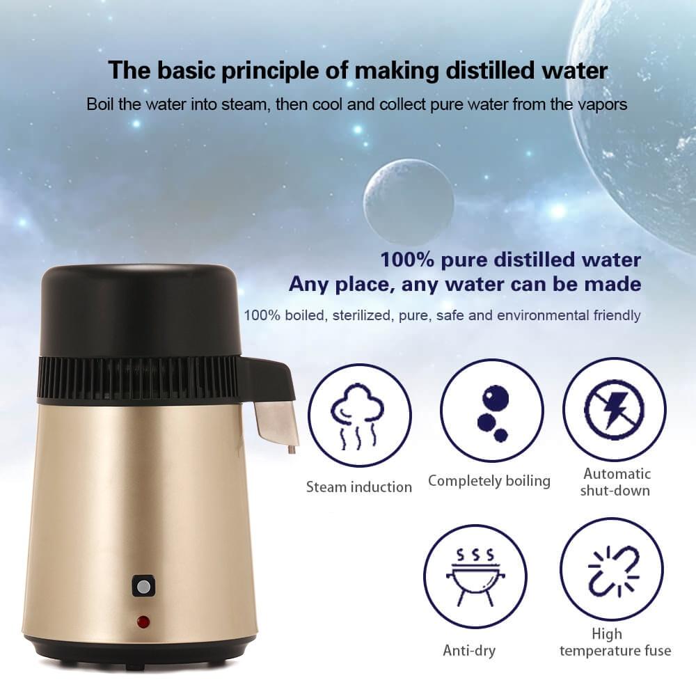 4L 750W 220V Distilling Pure Water Purifier Machine Stainless Steel Water Distiller