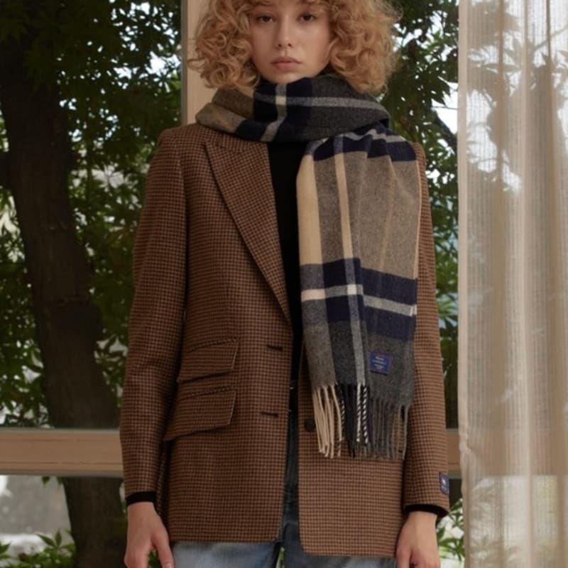 ABRAHAM MOON Merino Wool Shawl Muffler 50cm - Madison Navy Camel