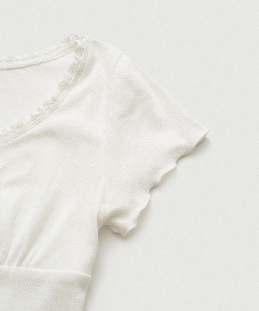 Deobanes Cotton Eyelet Button Top_White