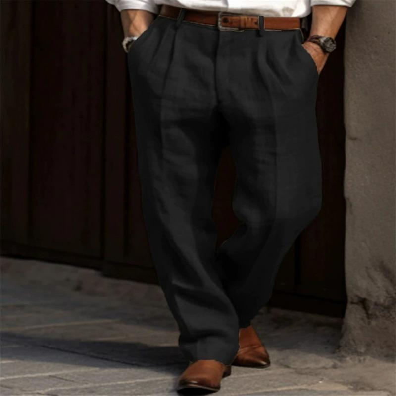 

Men Linen Blend Pleated Wide Leg Pants Casual High Waist Trousers S чёрный
