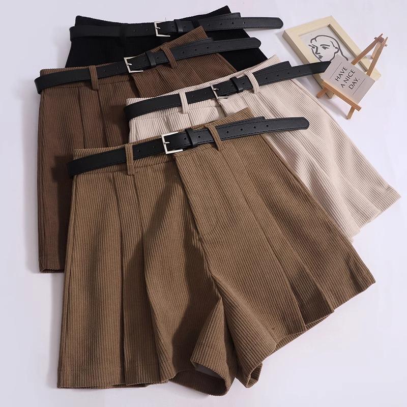 

Women s High-Waisted Corduroy Pleated Wide-Leg A-line Shorts for Fall/Winter 2024 2XL кавовий
