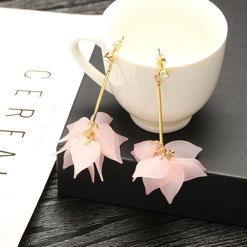 Korean Flower Petals and Leaves Long Fringed Stud Earrings, Japanese and Korean Personality Small, Fresh and Versatile Student Jewelry