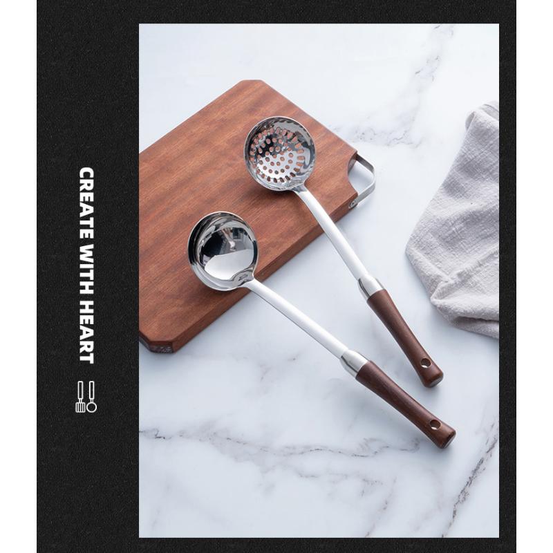HANYANG Holzgriff, Edelstahl-Kochgeschirr, 304 Edelstahl, Spatel, Fondue-Topf, großer Trichter, Küchenutensilien