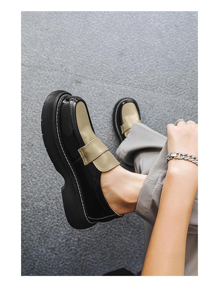 Spring 2024 Round Toe Leather Slip-on Shoes with Thick Sole - British Style, Low Heel, Casual Business Fashion (Model 96599-J)