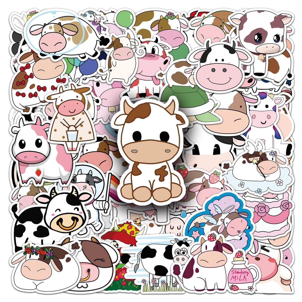 50 Cartoon Cow Stickers for Laptops, Suitcases, Guitars, Helmets, Cars