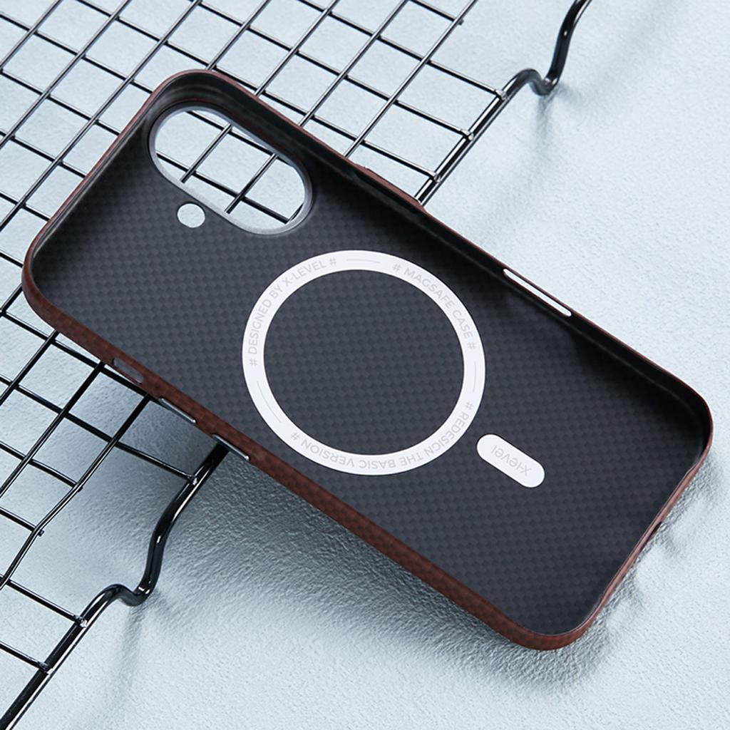 X-LEVEL For iPhone 16 Case Compatible with MagSafe Carbon Nanofiber+Metal Lens Frame Phone Cover