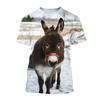 Camiseta con estampado 3D de burro para hombre, divertida camiseta de manga corta con gráficos de animales, cuello redondo y personalidad, informal