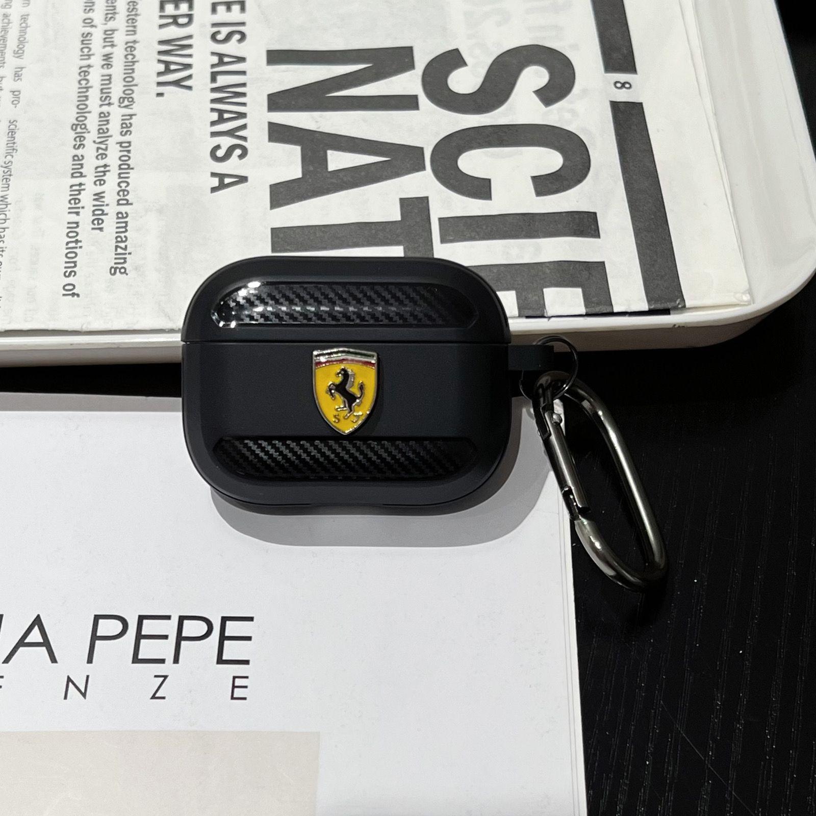 

Для Ferrari Бизнес Чехлы для наушников с рисунком под карбон с брелком Для Airpods 1/2/3 AirPods pro AirPods pro2 AirPods3pro AirPods1 чёрный