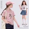 Duomiaowu Girls' Summer Faux Two-Piece Short Sleeve T-Shirt