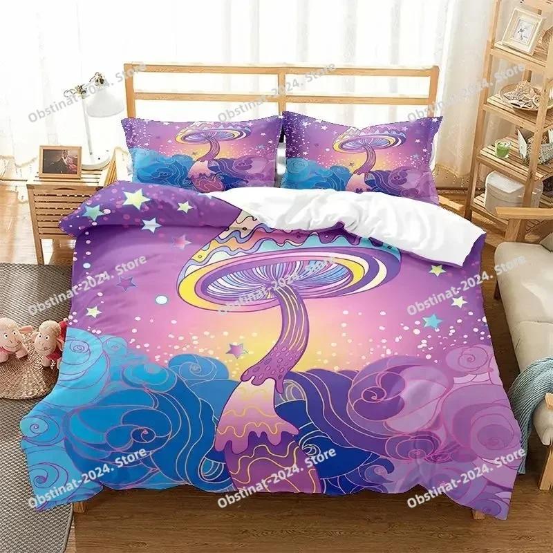 Top Colorful Mushroom Duvet Cover Microfiber Mandala Pattern Bedding Set Soft Pillowcase Bed Bohemian Magic Mushroom Quilt Cover