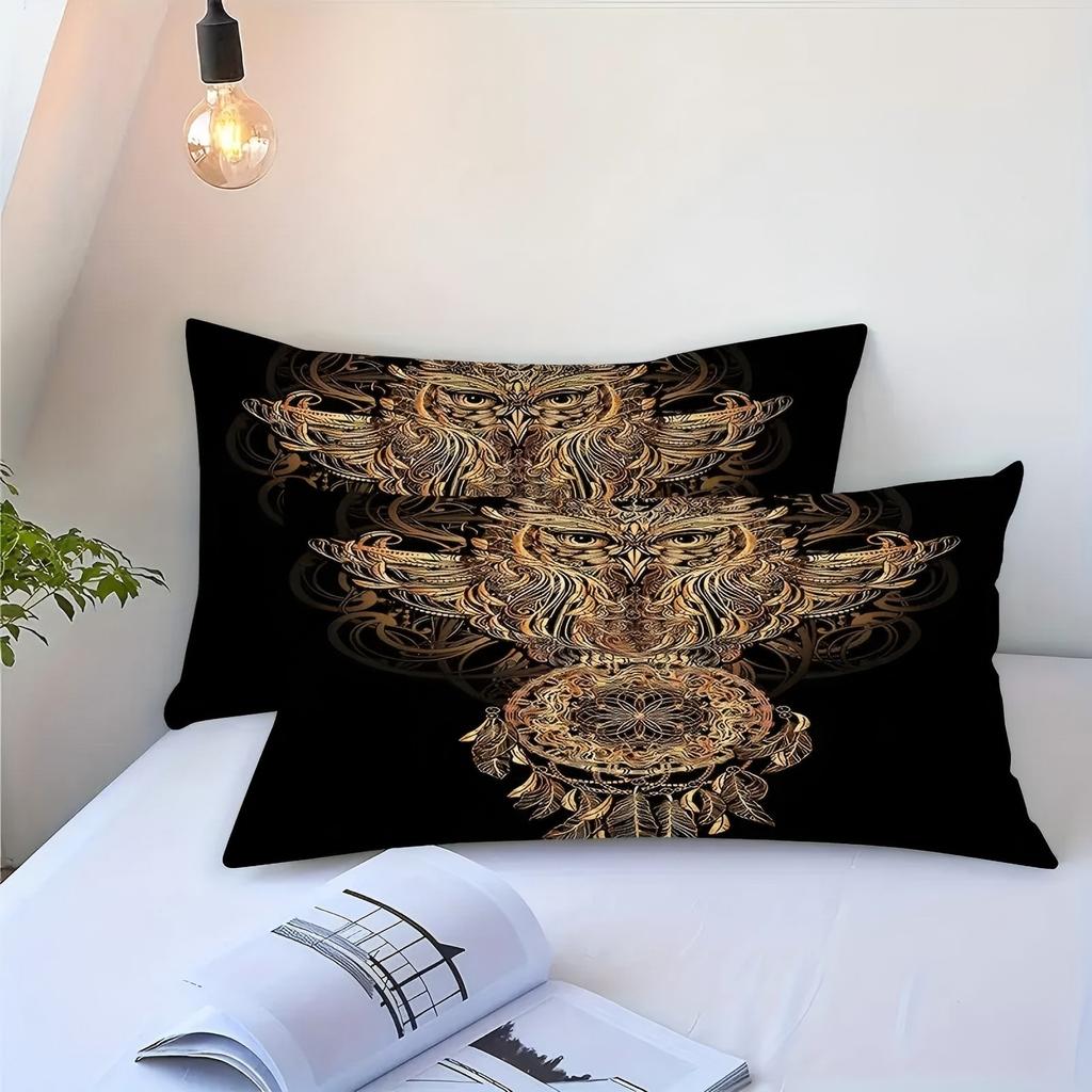 Comforter Golden Abstract Owl Pattern 3D Printed Retro Style Breathable Bedding Set Luxury Home Textile