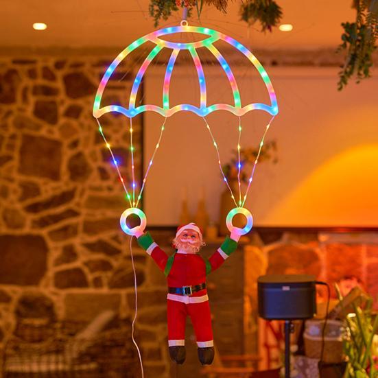 Christmas Parachute Light with Santa Claus Waterproof 8 Modes LED Christmas Hanging Light for Indoor Outdoor Window Wall Garden Xmas Tree Decor