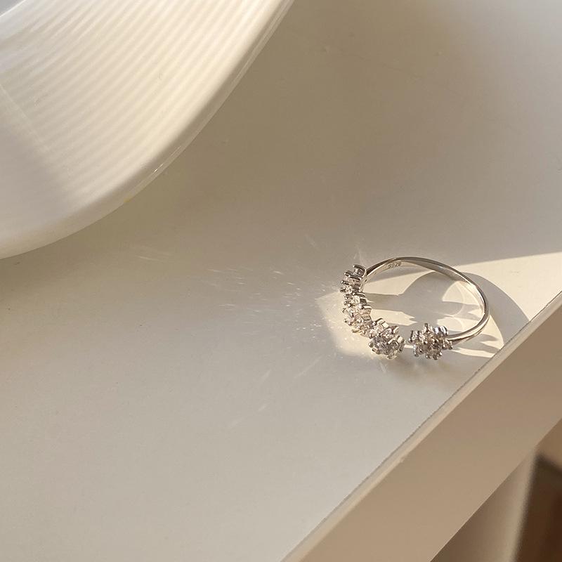 S925 Sterling Silver Moon & Flower Zircon Adjustable Women s Ring Open Adjustable