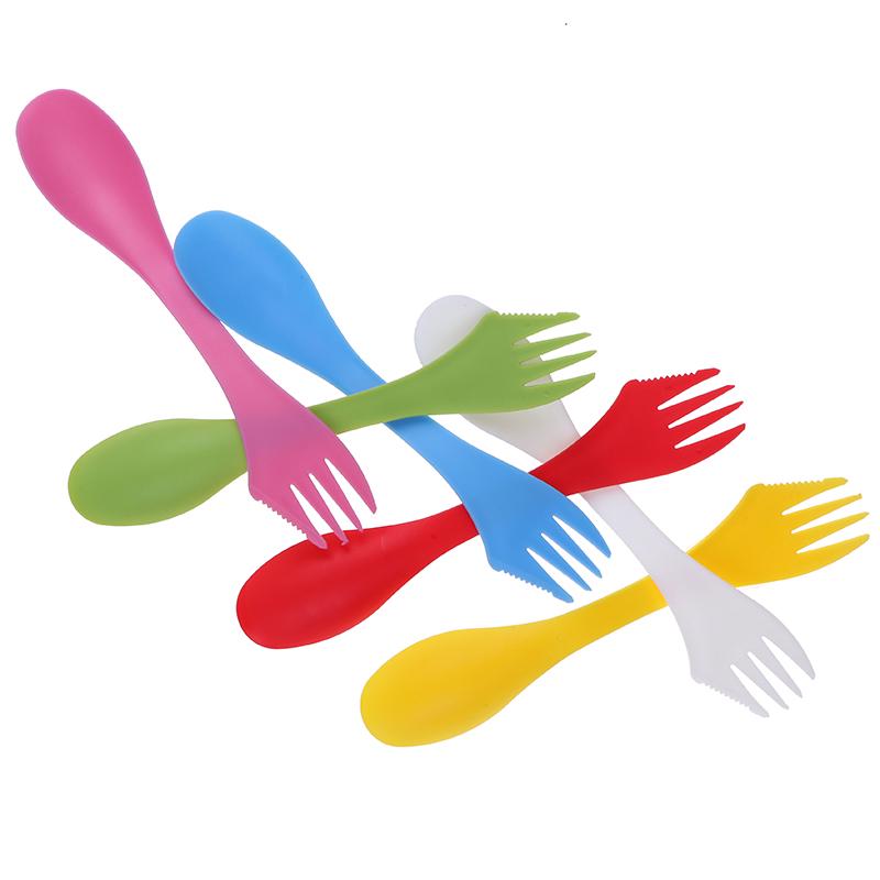 1Pc 3 In 1 Spoon Fork Cutter Travel Camping Hiking Picnic Utensils Plastic Spork