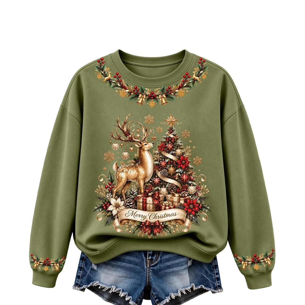 Women's Christmas Print Long Sleeve Top Casual Comfortable Fall Winter Shirt