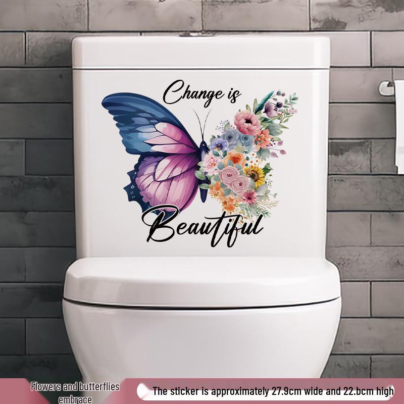 Self-Adhesive Flower Butterfly Wall Stickers for Girls' Bedroom or Children's Bathroom Decoration