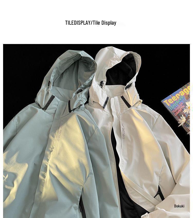 Vintage Windbreaker im amerikanischen Stil: Herren Japanische Cityboy Workwear Jacke mit Stehkragen und Kapuze