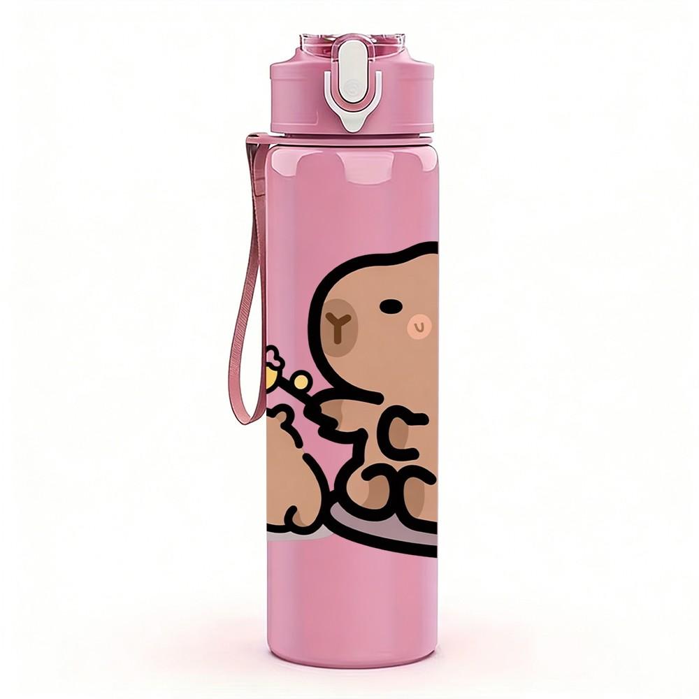 1PC Capybara Hamster Cute Animal Cartoon 750ml Color Plastic Sports Water Bottle Leakproof Flip Straw Lid Suitable for Sports Office Home Use
