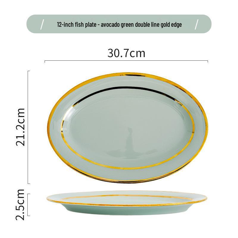 Keramik Geschirrset im nordischen Stil: Elegante Teller, Schalen & Essstäbchen mit Goldrand