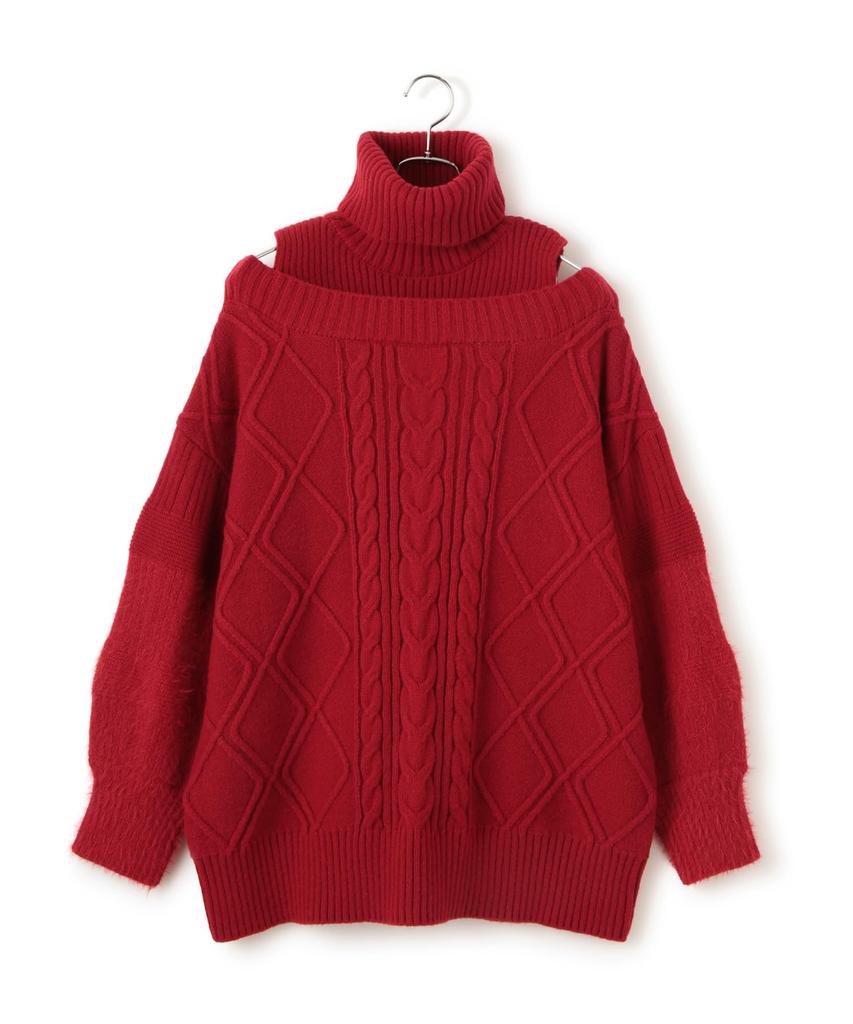 Washable Cable Knit Red F [BIS] Off-the-Shoulder Dress, Women's, BVE44140, (Size 60),
