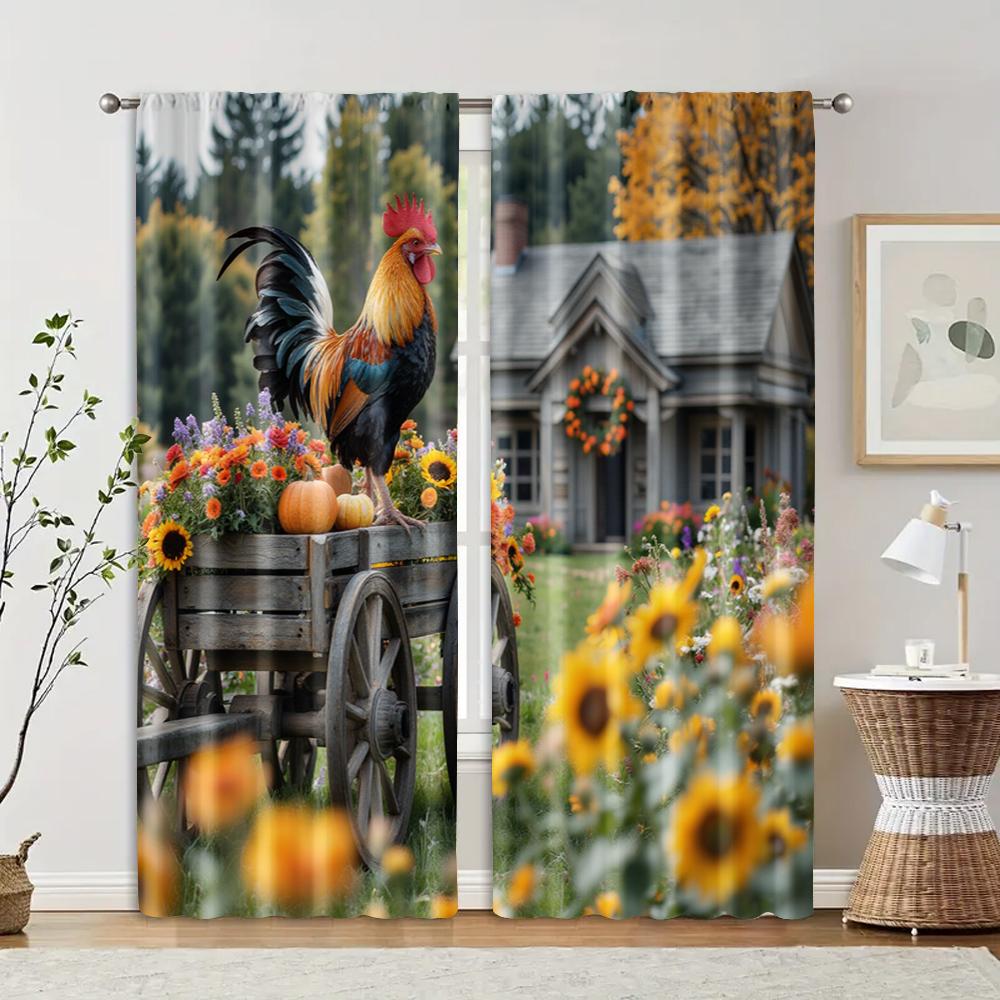 

Filtering Curtains Excluding Rods Non Movable Without Batteries Farm Scene Use Bedrooms Living Rooms Curtain Set Of 2 Made Polyester Washable Room W100*H70(CM)-Grommet top&2PCS