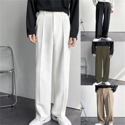 Ropa Formal para Hombre Bolsillos Diagonales Rectos Sueltos Color Sólido Cómodos Diario Moda Casual Pantalones de Traje