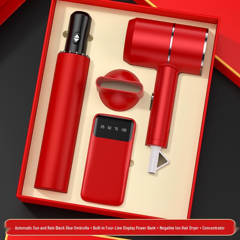 Ally Gift Set: Red Umbrella, Hair Dryer & Power Supply